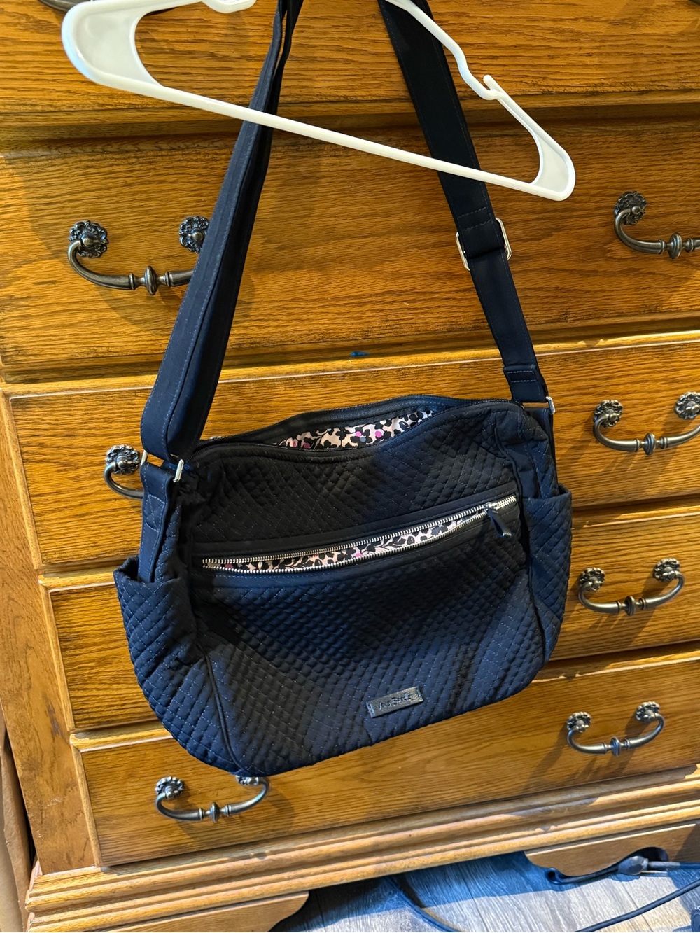 Vera Bradley Quilted Navy Crossbody with Pink Interior Accents